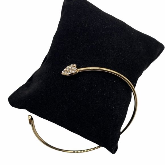 Women’s Rhinestone Love Heart Bangle Cuff Bracelet For Women - Open End - Picture 4 of 5